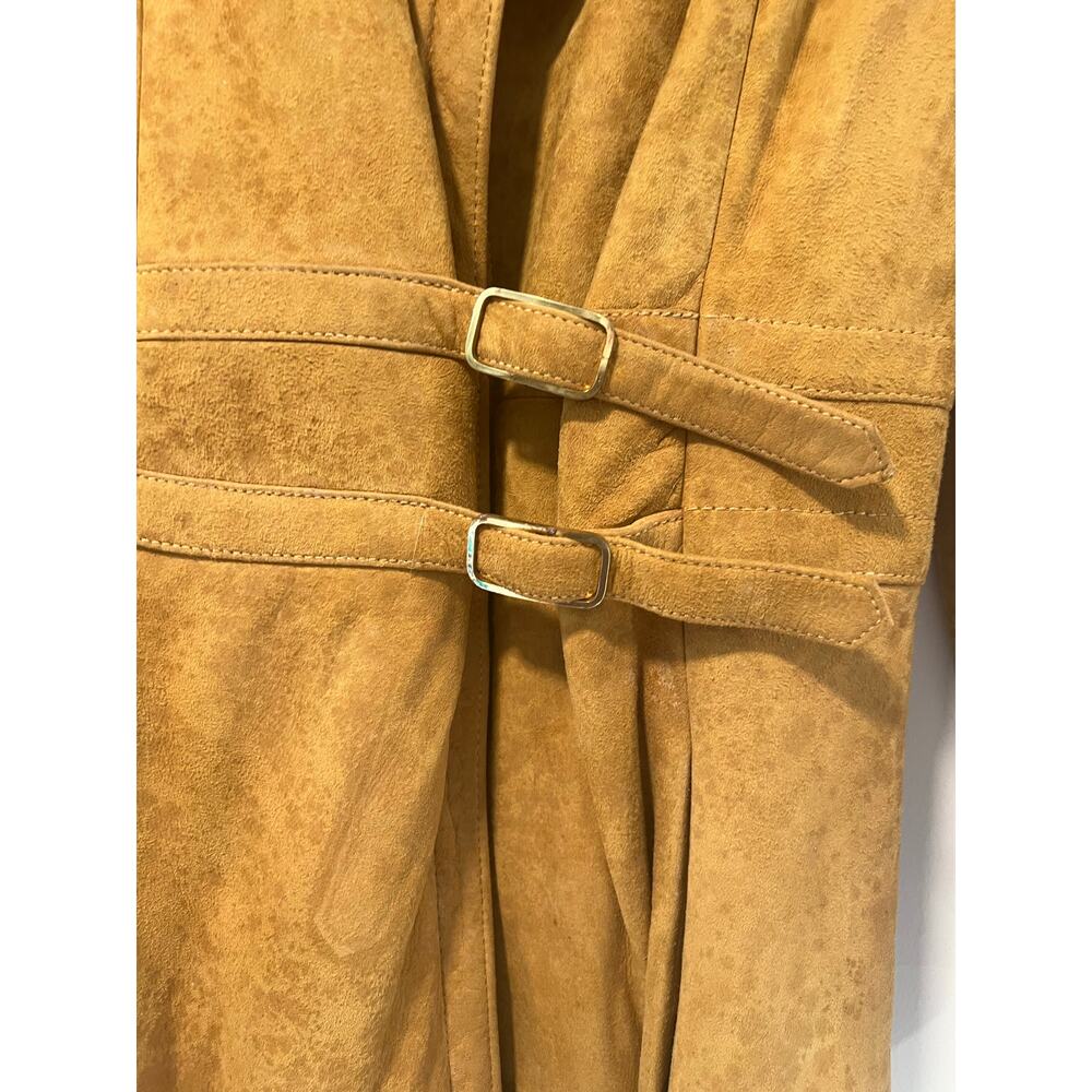 1970s RARE Vintage Leather Patchwork Trench Coat Removable Bottom Small JL - Picture 8 of 16